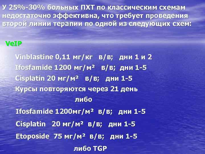 У 25%-30% больных ПХТ по классическим схемам недостаточно эффективна, что требует проведения второй линии