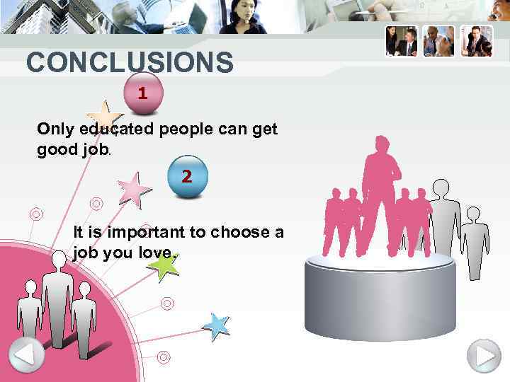 CONCLUSIONS 1 Only educated people can get good job. 2 It is important to