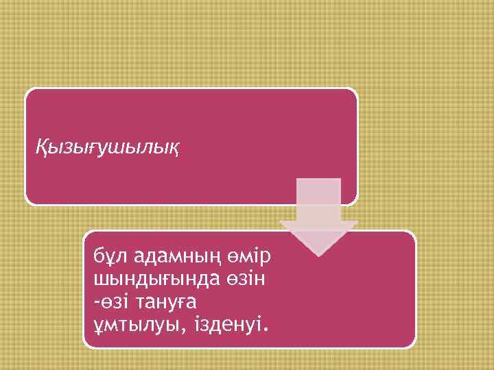 Қызығушылық бұл адамның өмір шындығында өзін -өзі тануға ұмтылуы, ізденуі. 