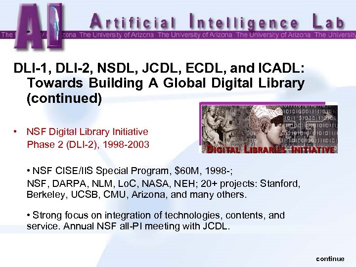 DLI-1, DLI-2, NSDL, JCDL, ECDL, and ICADL: Towards Building A Global Digital Library (continued)