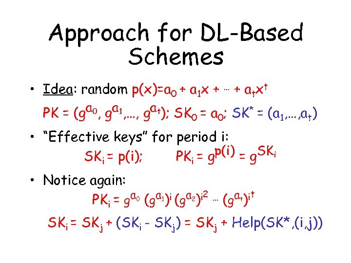 Approach for DL-Based Schemes • Idea: random p(x)=a 0 + a 1 x +