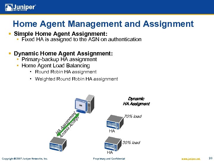 Home Agent Management and Assignment § Simple Home Agent Assignment: • Fixed HA is