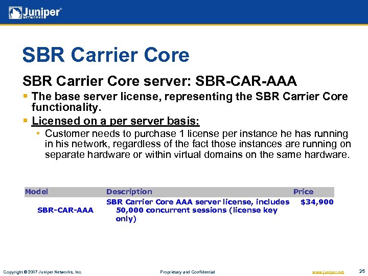 SBR Carrier Core server: SBR-CAR-AAA § The base server license, representing the SBR Carrier