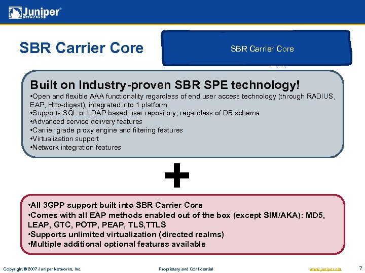 SBR Carrier Core Built on Industry-proven SBR SPE technology! • Open and flexible AAA