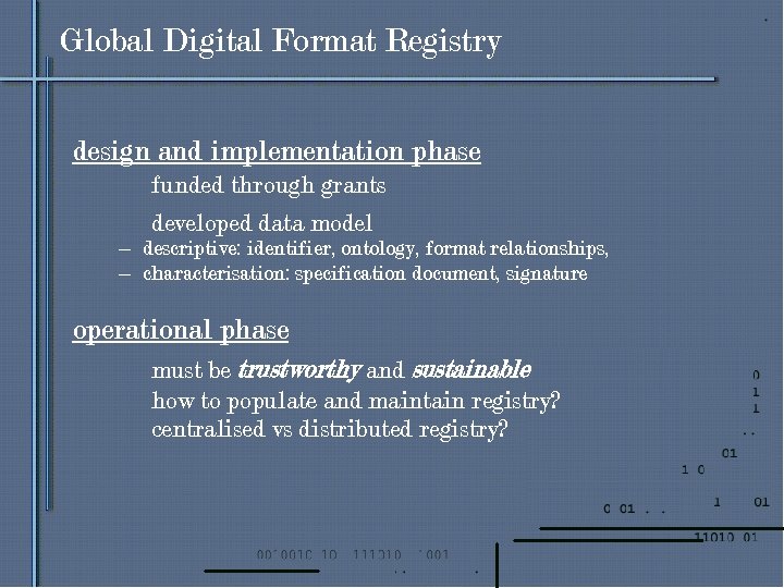 Global Digital Format Registry design and implementation phase funded through grants developed data model