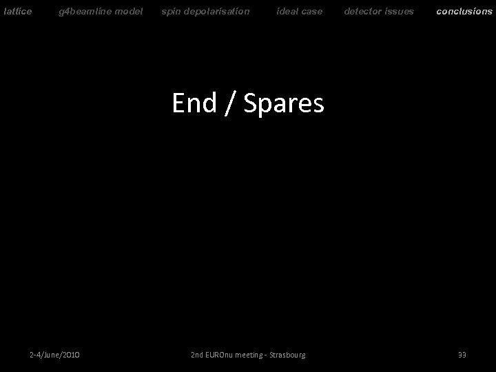 lattice g 4 beamline model spin depolarisation ideal case detector issues conclusions End /