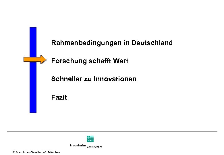 Rahmenbedingungen in Deutschland Forschung schafft Wert Schneller zu Innovationen Fazit Ó Fraunhofer Gesellschaft, München