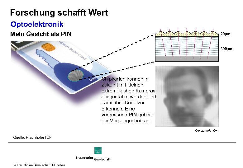 Forschung schafft Wert Optoelektronik Mein Gesicht als PIN 20µm 300µm Chipkarten können in Zukunft