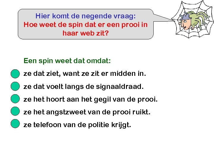 Hier komt de negende vraag: Hoe weet de spin dat er een prooi in