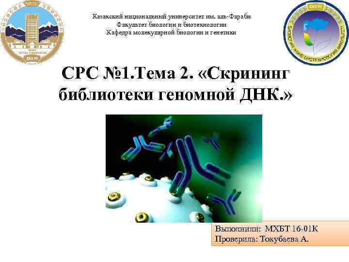 Казахский национальный университет им. аль-Фараби Факультет биологии и биотехнологии Кафедра молекулярной биологии и генетики