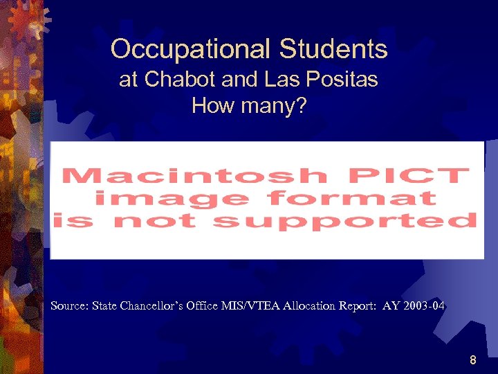 Occupational Students at Chabot and Las Positas How many? Source: State Chancellor’s Office MIS/VTEA