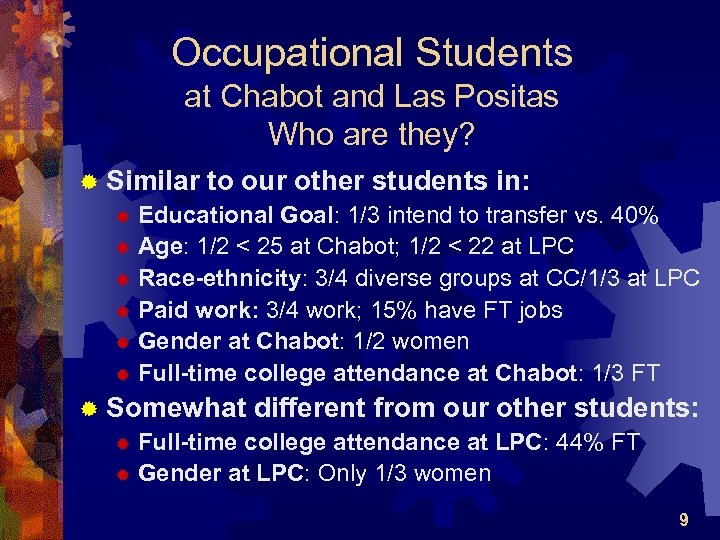 Occupational Students at Chabot and Las Positas Who are they? ® Similar to our