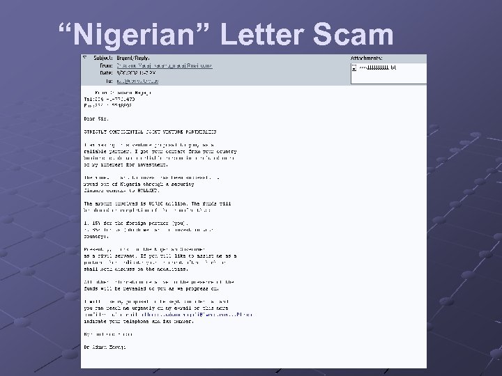 “Nigerian” Letter Scam 