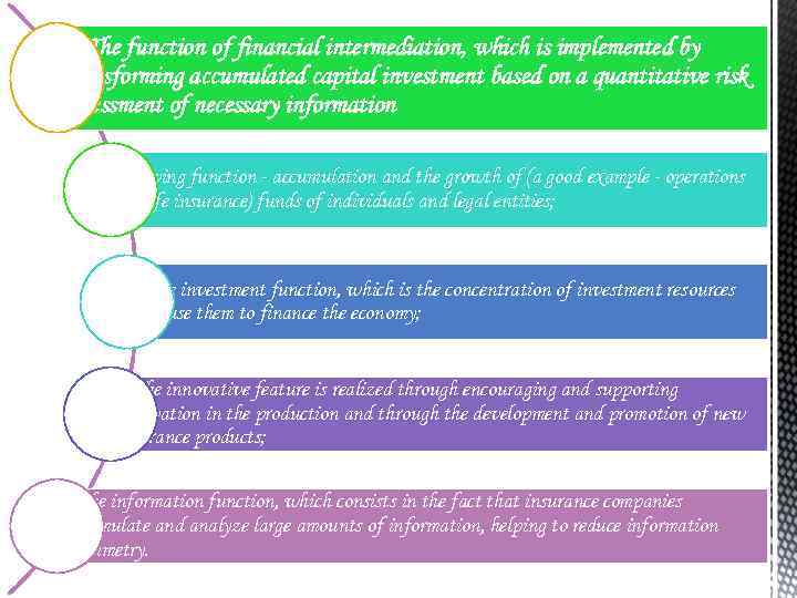 2. The function of financial intermediation, which is implemented by transforming accumulated capital investment