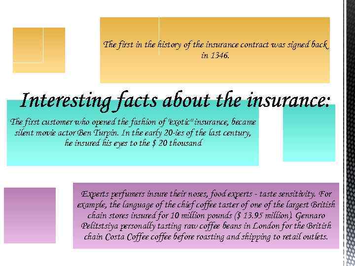 The first in the history of the insurance contract was signed back in 1346.