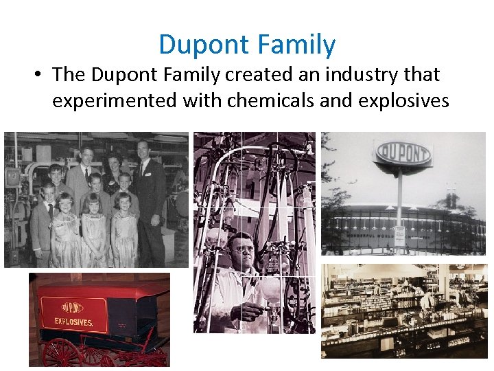 Dupont Family • The Dupont Family created an industry that experimented with chemicals and