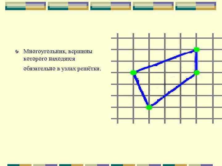 Найти координаты вершины многоугольника. Полигон многоугольник вершины которого находятся. Узлы решетки на границе фигуры. Многоугольник с вершинами в узлах сетки. Площадь многоугольника, вершины которого лежат в узлах решетки.