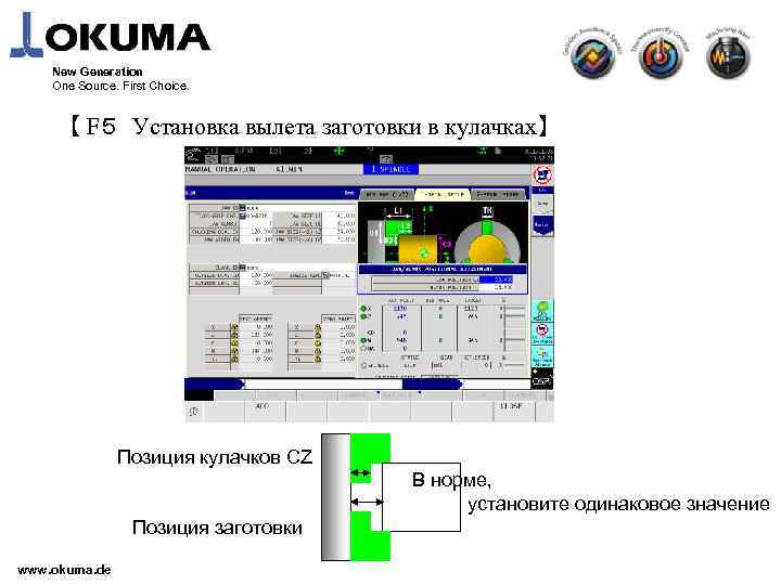 New Generation One Source. First Choice. 【 F５　Установка вылета заготовки в кулачках】 Позиция кулачков