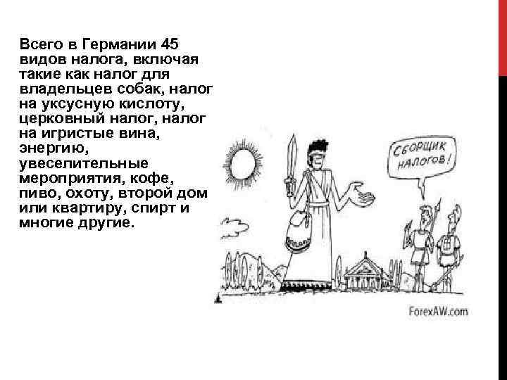 Всего в Германии 45 видов налога, включая такие как налог для владельцев собак, налог