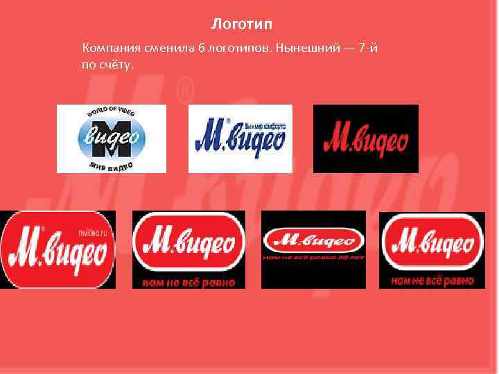 Логотип Компания сменила 6 логотипов. Нынешний — 7 -й по счёту. 