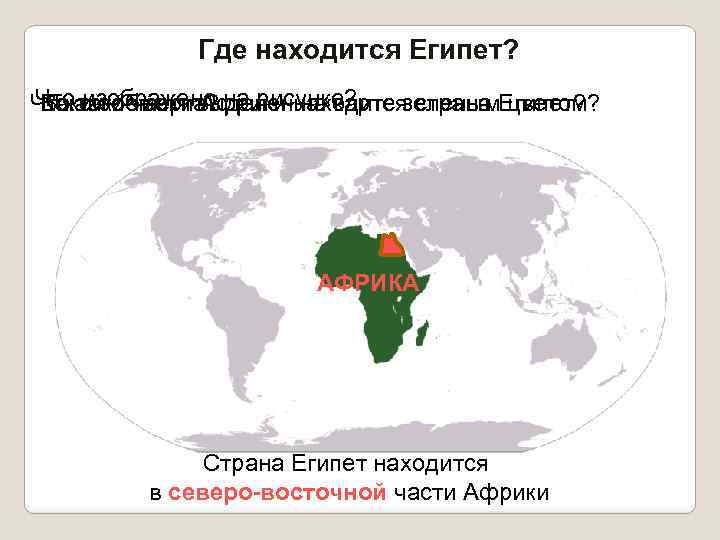 Где находится Египет? Что изображено Что такое карта? на рисунке? В какой части Африки