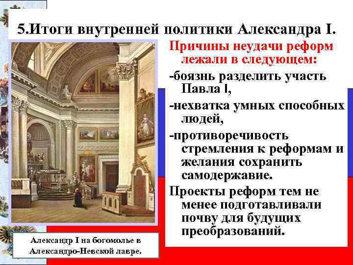 5. Итоги внутренней политики Александра I. Александр I на богомолье в Александро-Невской лавре. Причины