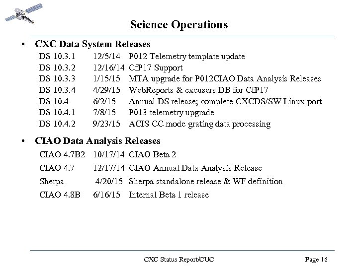 Science Operations • CXC Data System Releases DS 10. 3. 1 DS 10. 3.