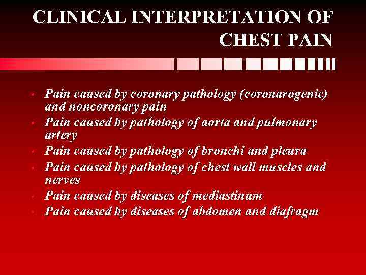 CLINICAL INTERPRETATION OF CHEST PAIN • • • Pain caused by coronary pathology (coronarogenic)
