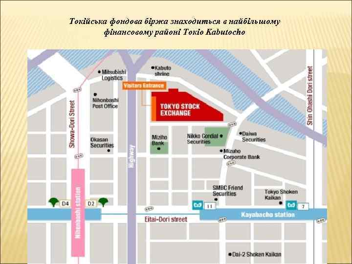 Токійська фондова біржа знаходиться в найбільшому фінансовому районі Токіо Kabutocho 