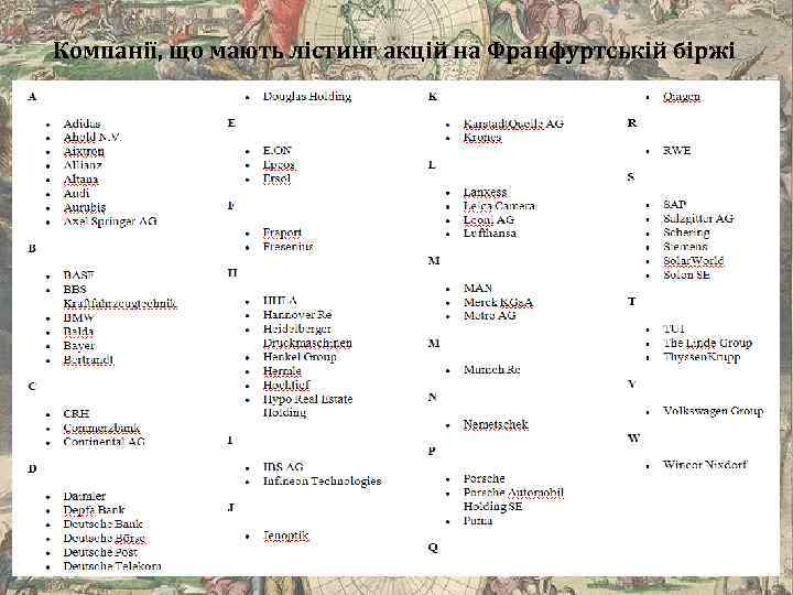 Компанії, що мають лістинг акцій на Франфуртській біржі 