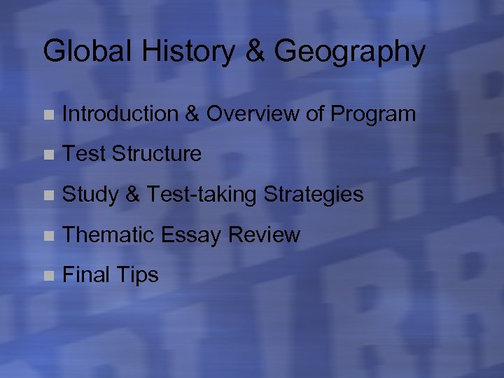 Global History and Geography Regents Review Global