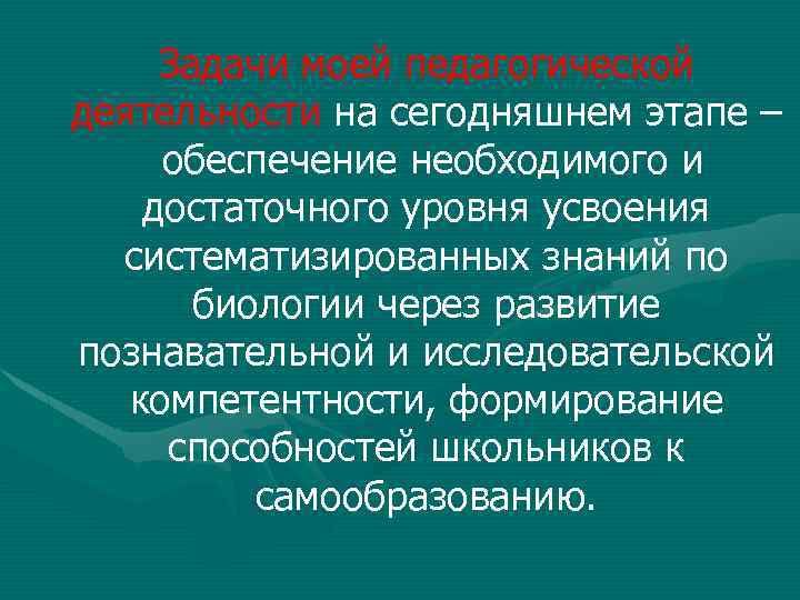 Задачи моей педагогической деятельности на сегодняшнем этапе – обеспечение необходимого и достаточного уровня усвоения