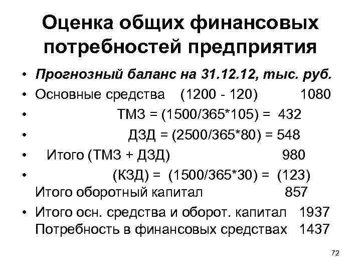 Оценка общих финансовых потребностей предприятия • Прогнозный баланс на 31. 12, тыс. руб. •