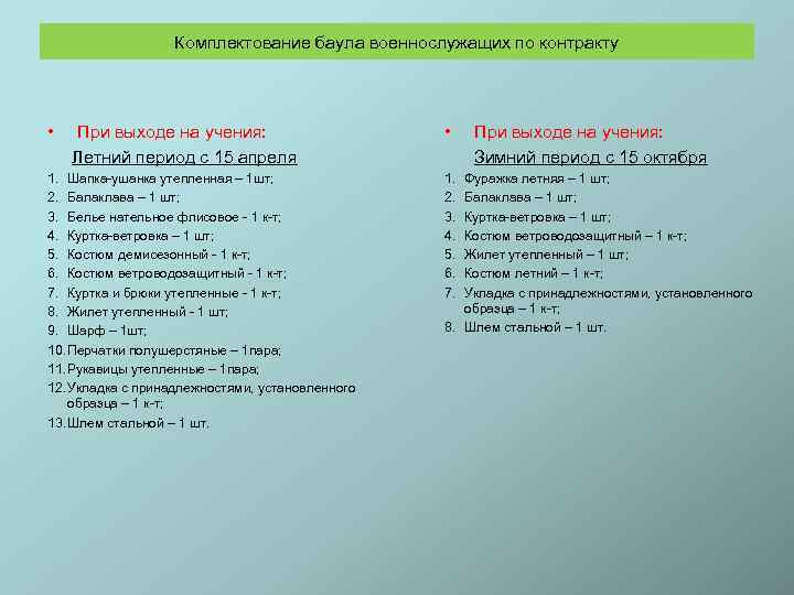 Комплектование военнослужащими по контракту. Комплектование синоним. Комплектация баула контрактника на смотр. Что должно быть в бауле военнослужащего.