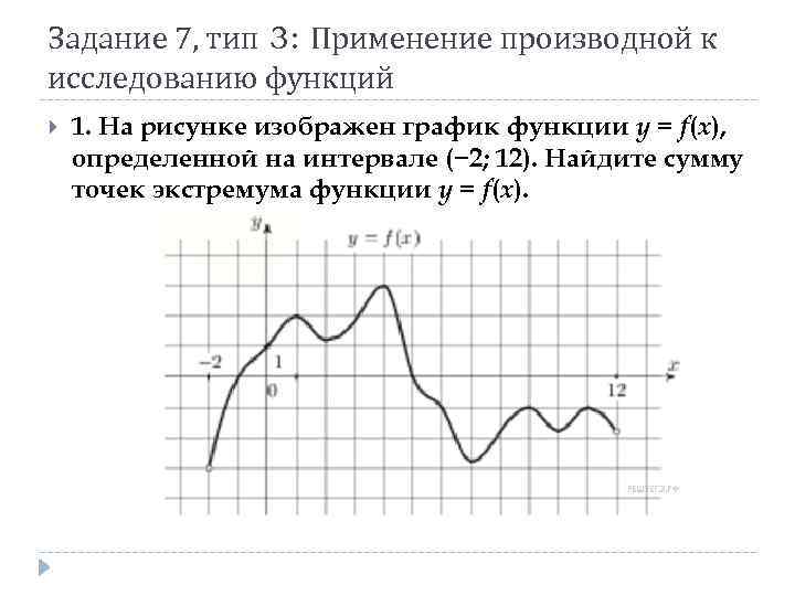 Задание 7, тип 3: Применение производной к исследованию функций 1. На рисунке изображен график