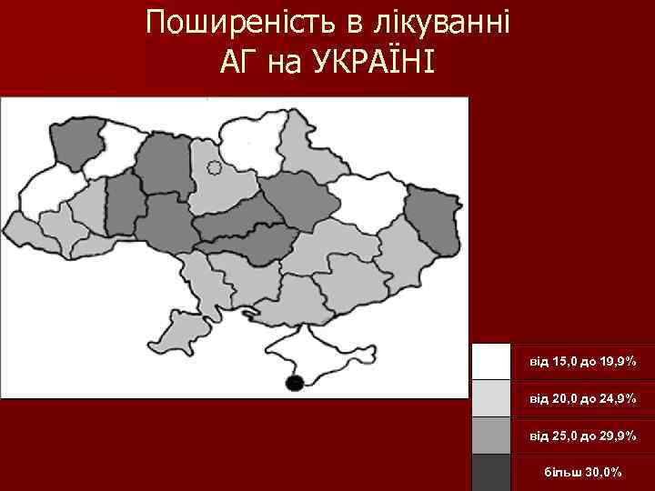 Поширеність в лікуванні АГ на УКРАЇНІ від 15, 0 до 19, 9% від 20,