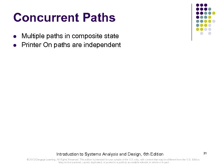 Concurrent Paths l l Multiple paths in composite state Printer On paths are independent