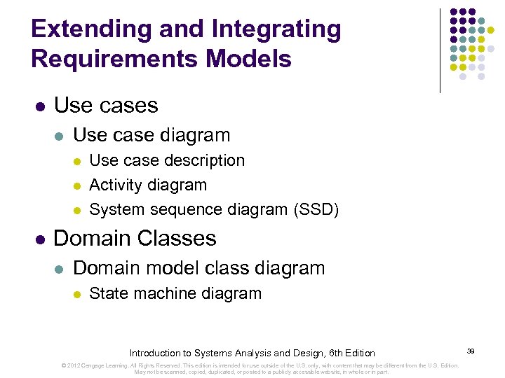 Extending and Integrating Requirements Models l Use case diagram l l Use case description