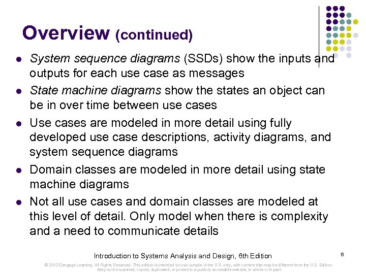 Overview (continued) l l l System sequence diagrams (SSDs) show the inputs and outputs