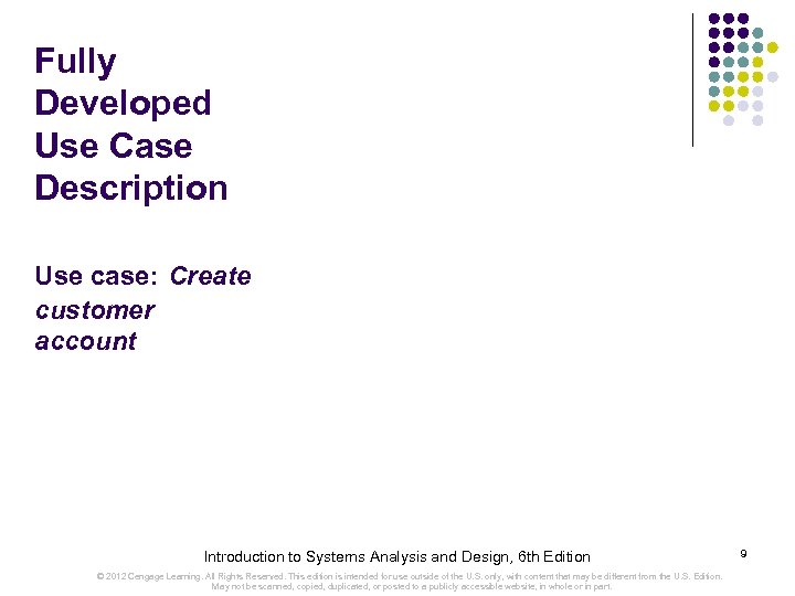 Fully Developed Use Case Description Use case: Create customer account Introduction to Systems Analysis