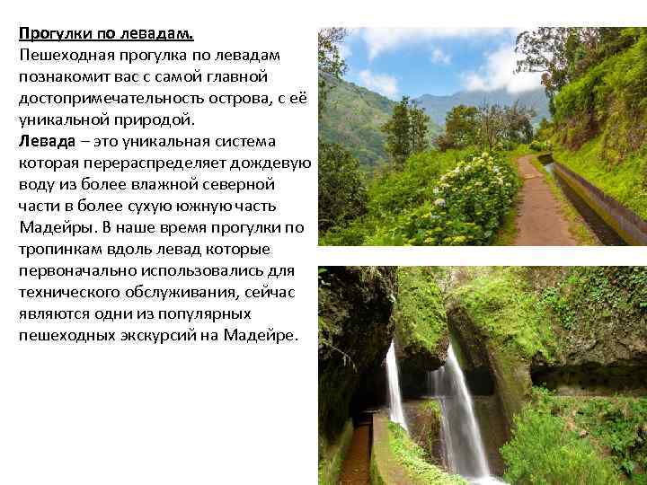 Прогулки по левадам. Пешеходная прогулка по левадам познакомит вас с самой главной достопримечательность острова,