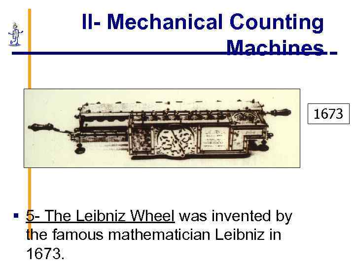 II- Mechanical Counting Machines 1673 § 5 - The Leibniz Wheel was invented by