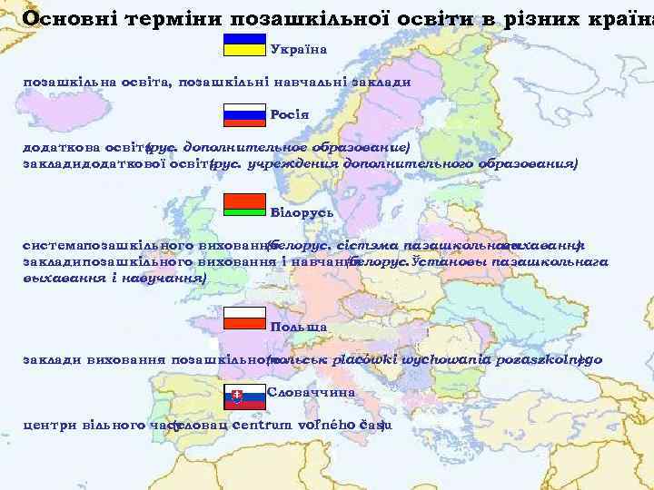 Основні терміни позашкільної освіти в різних країна Україна позашкільна освіта, позашкільні навчальні заклади Росія