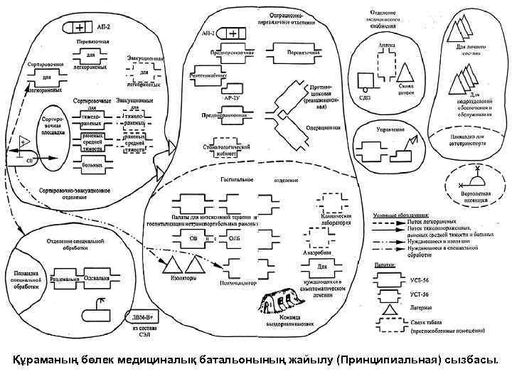 Құраманың бөлек медициналық батальонының жайылу (Принципиальная) сызбасы. 