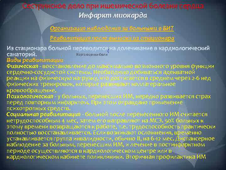 Сестринское дело при ишемической болезни сердца Инфаркт миокарда Организация наблюдения за больными в БИТ