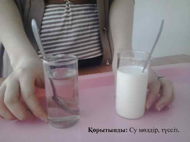 Қорытынды: Су мөлдір, түссіз. 