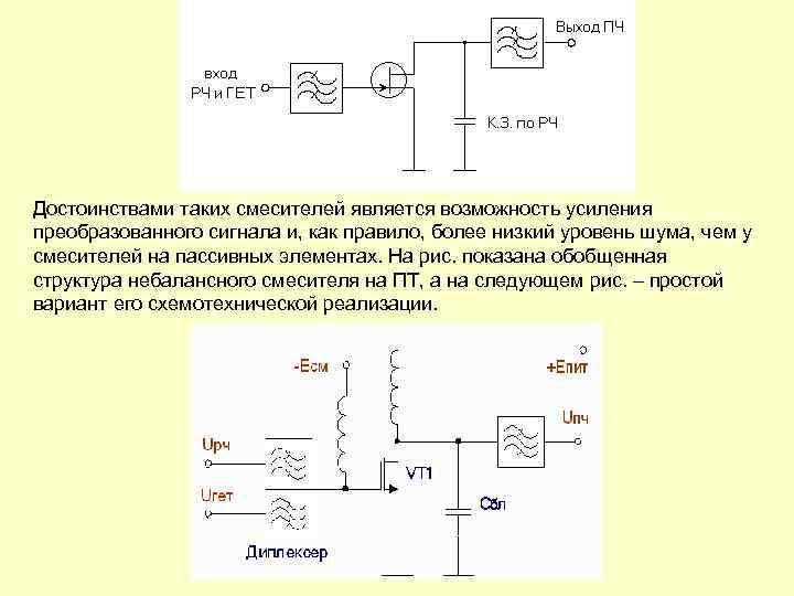 Достоинствами таких смесителей является возможность усиления преобразованного сигнала и, как правило, более низкий уровень