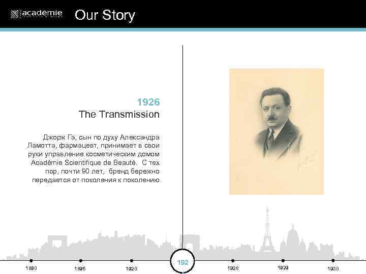 Our Story 1926 The Transmission Джорж Гэ, сын по духу Александра Ламотта, фармацевт, принимает