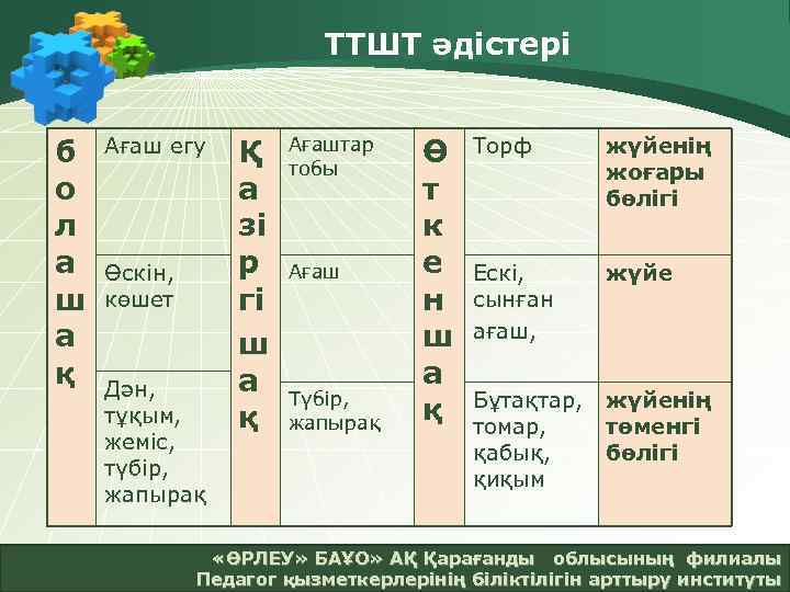 ТТШТ әдістері б о л а ш а қ Ағаш егу Өскін, көшет Дән,