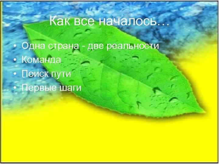 Как все началось… • • Одна страна - две реальности Команда Поиск пути Первые